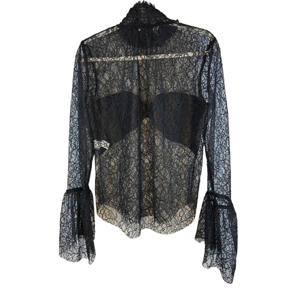 ZARA Black Lace Bohemian Sheer Long Sleeve Top Size Extra Large - Picture 3 of 4